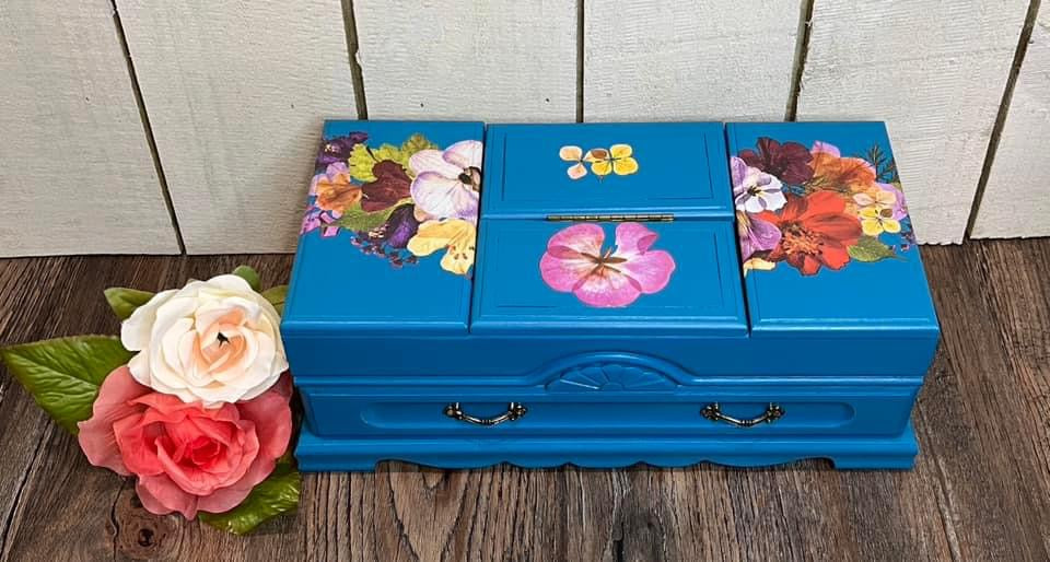 Teal Blue Refurbished Jewelry Box