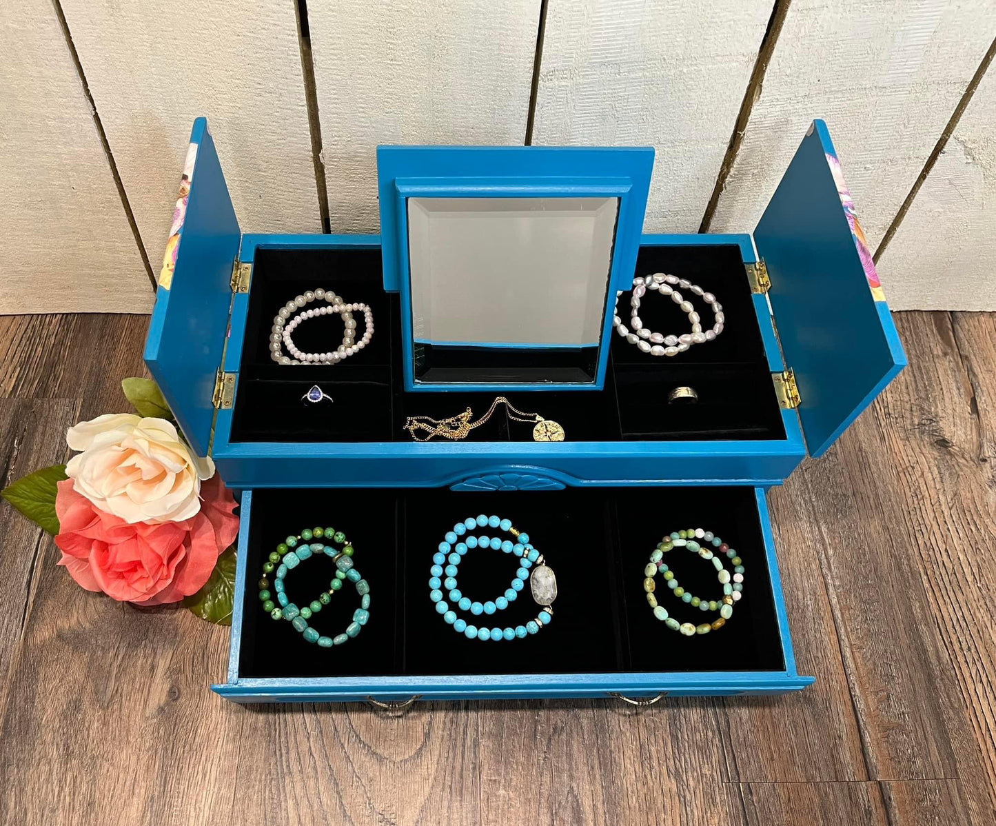 Teal Blue Refurbished Jewelry Box