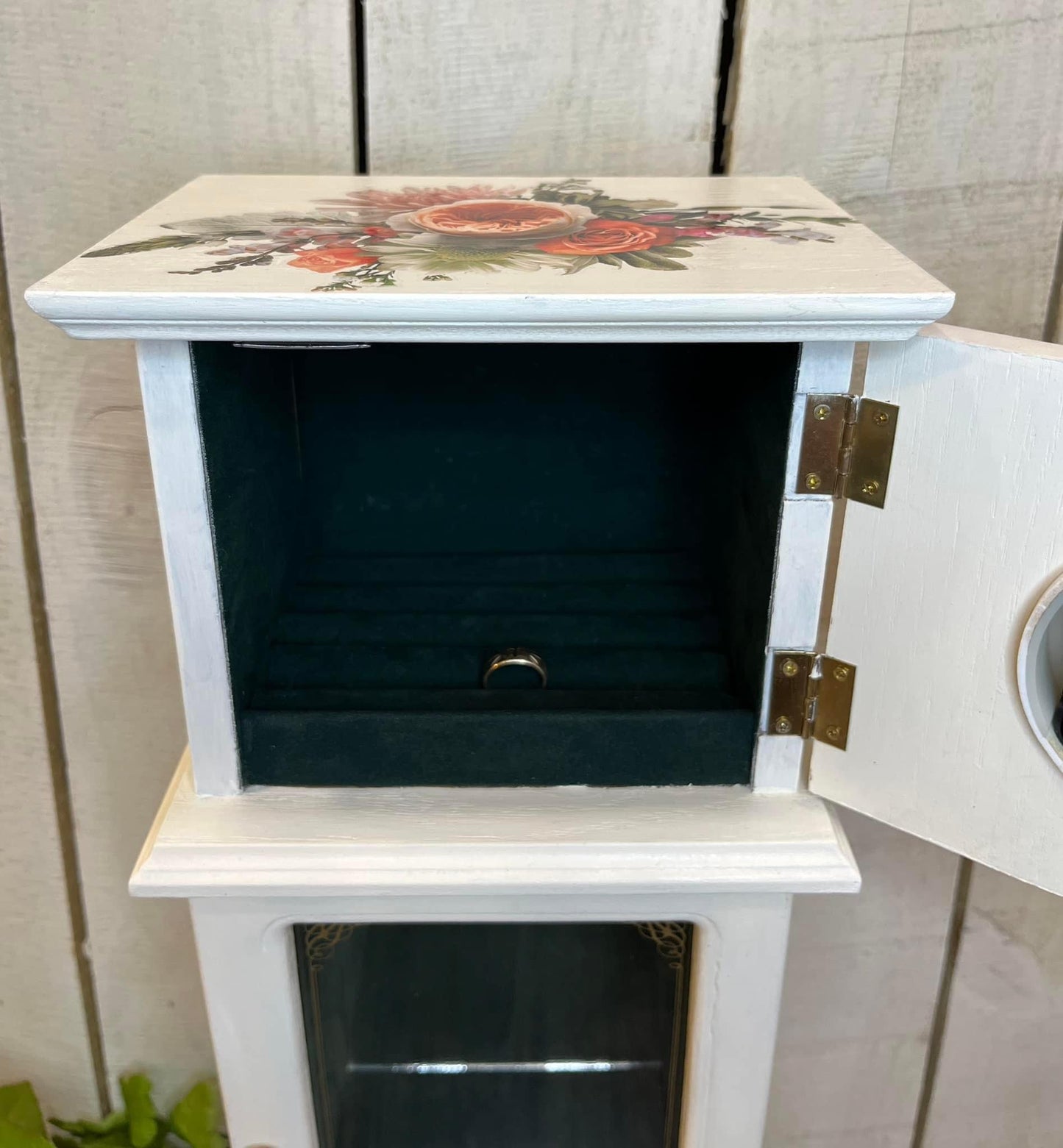 White Refurbished Jewelry Box with Clock