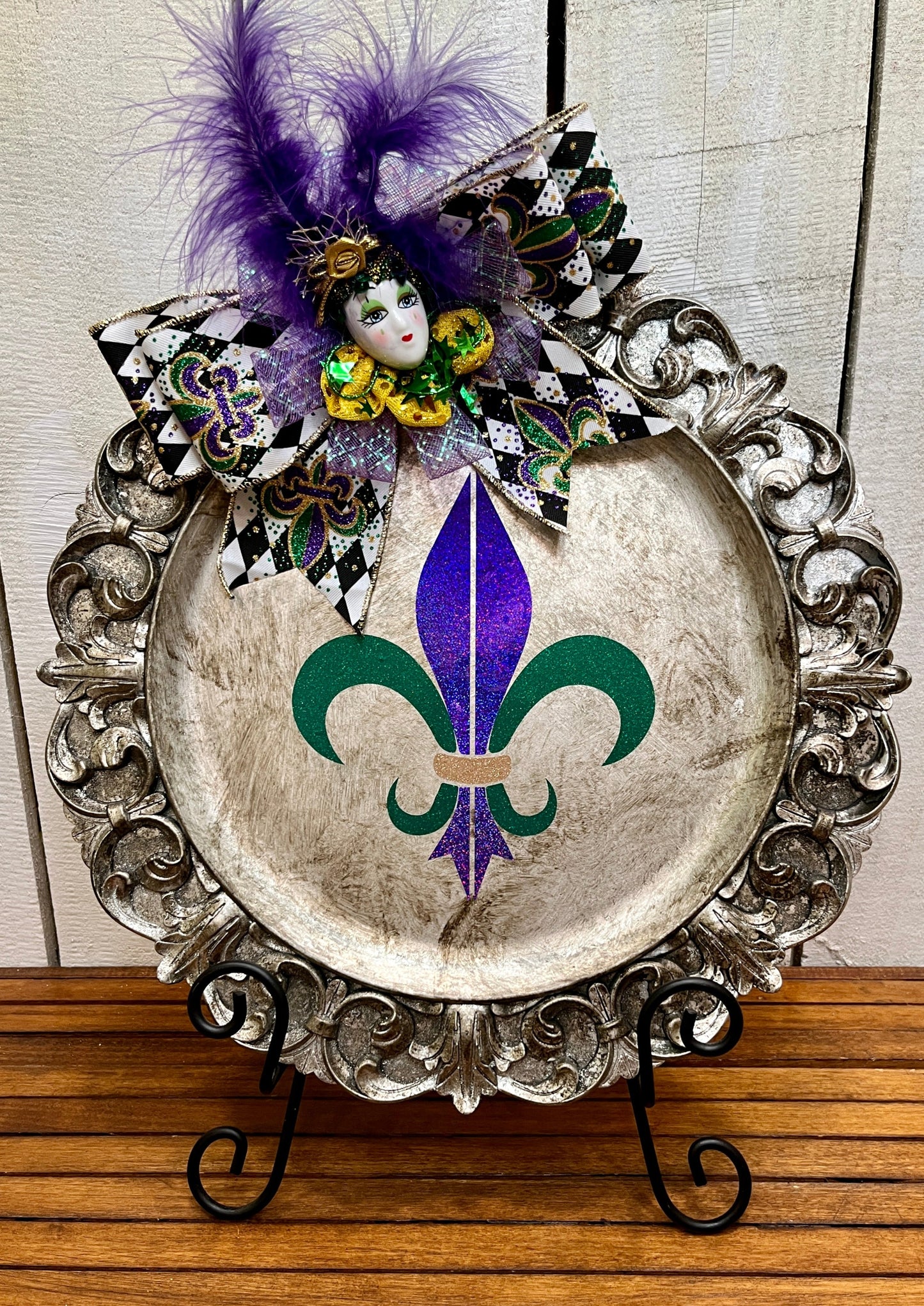 Silver Mardi Gras Themed Charger Plate