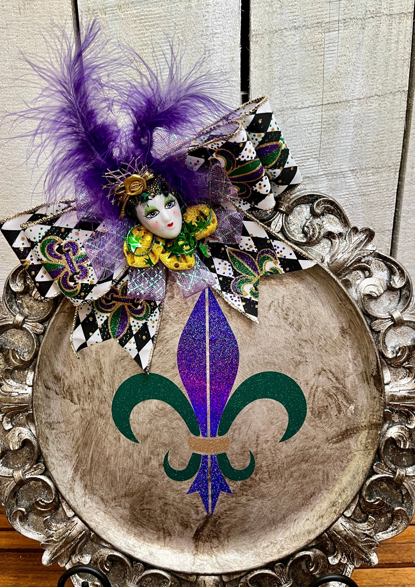 Silver Mardi Gras Themed Charger Plate