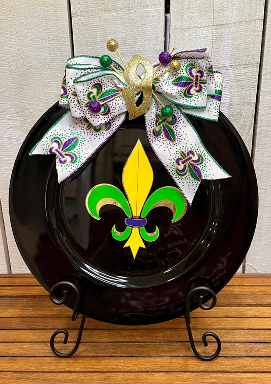 Black Mardi Gras Themed Charger Plate