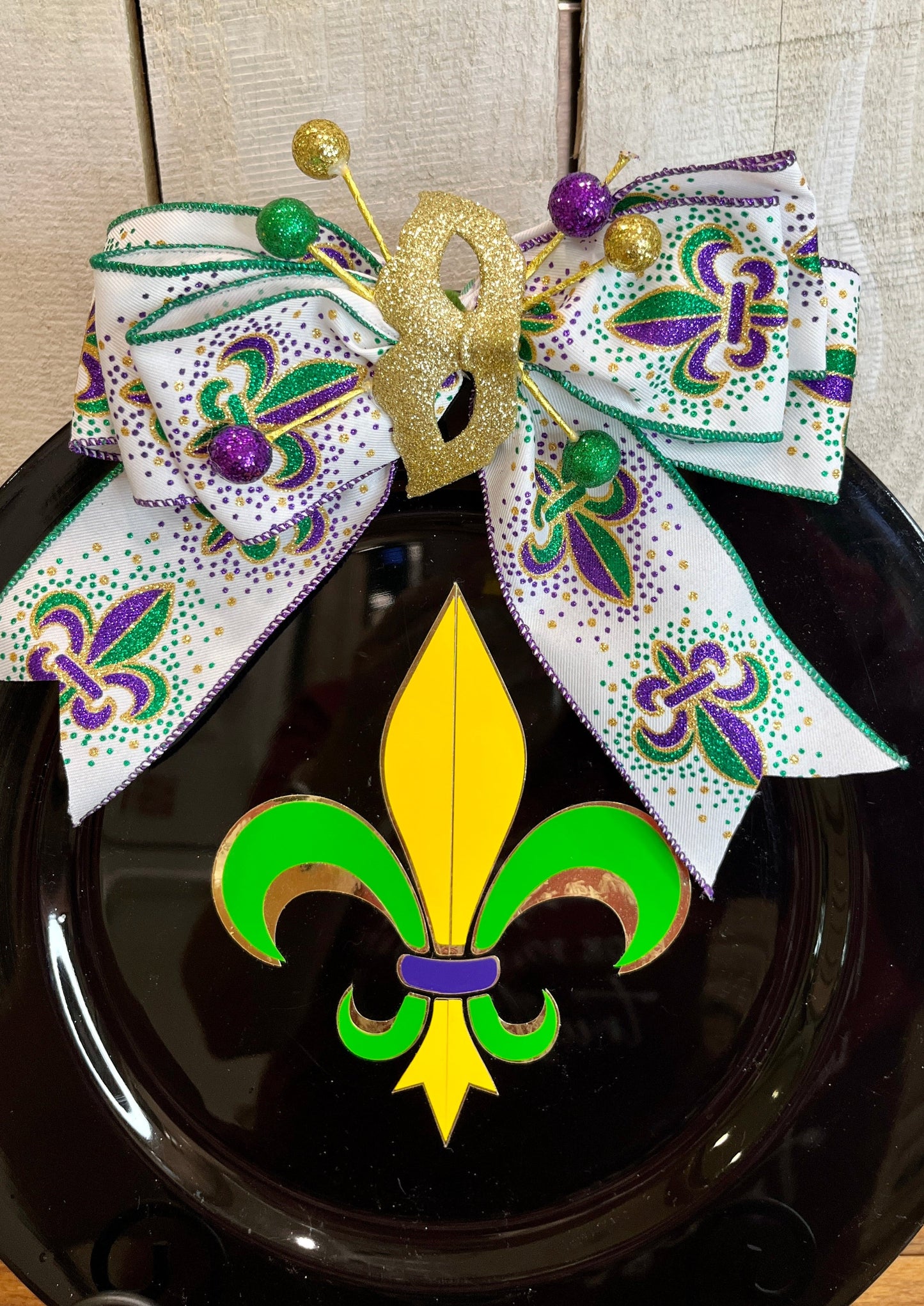 Black Mardi Gras Themed Charger Plate