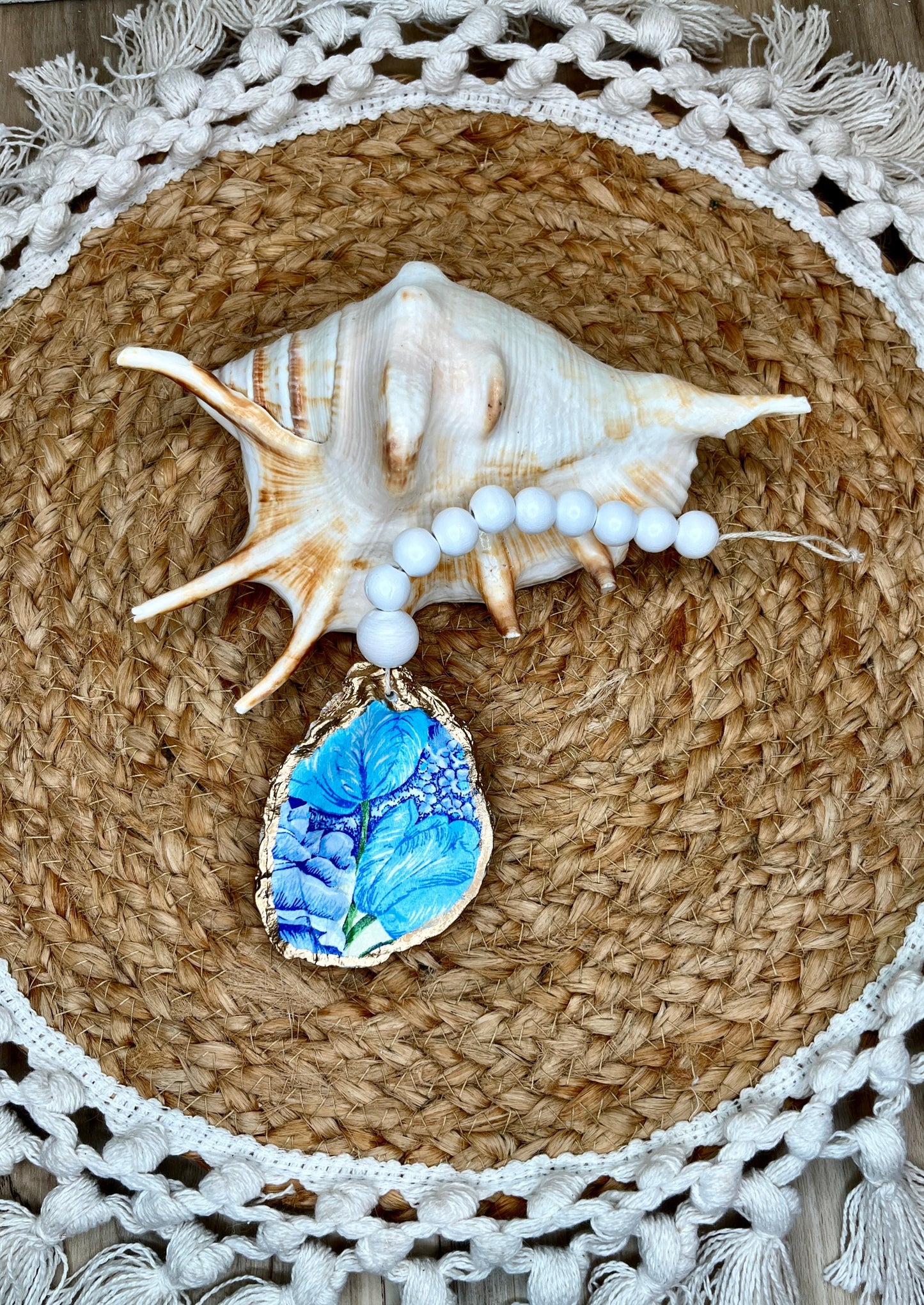 Blue Flower Oyster Shell Charm