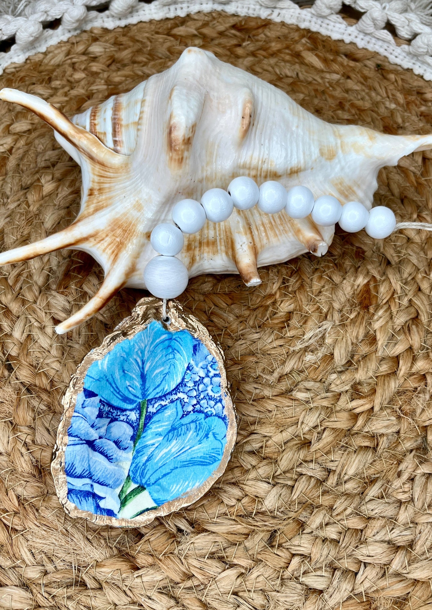 Blue Flower Oyster Shell Charm