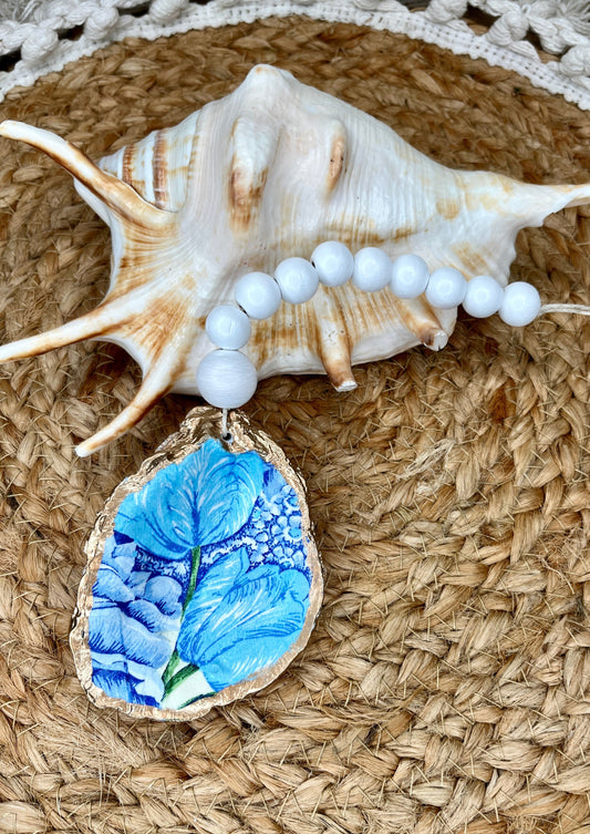 Blue Flower Oyster Shell Charm