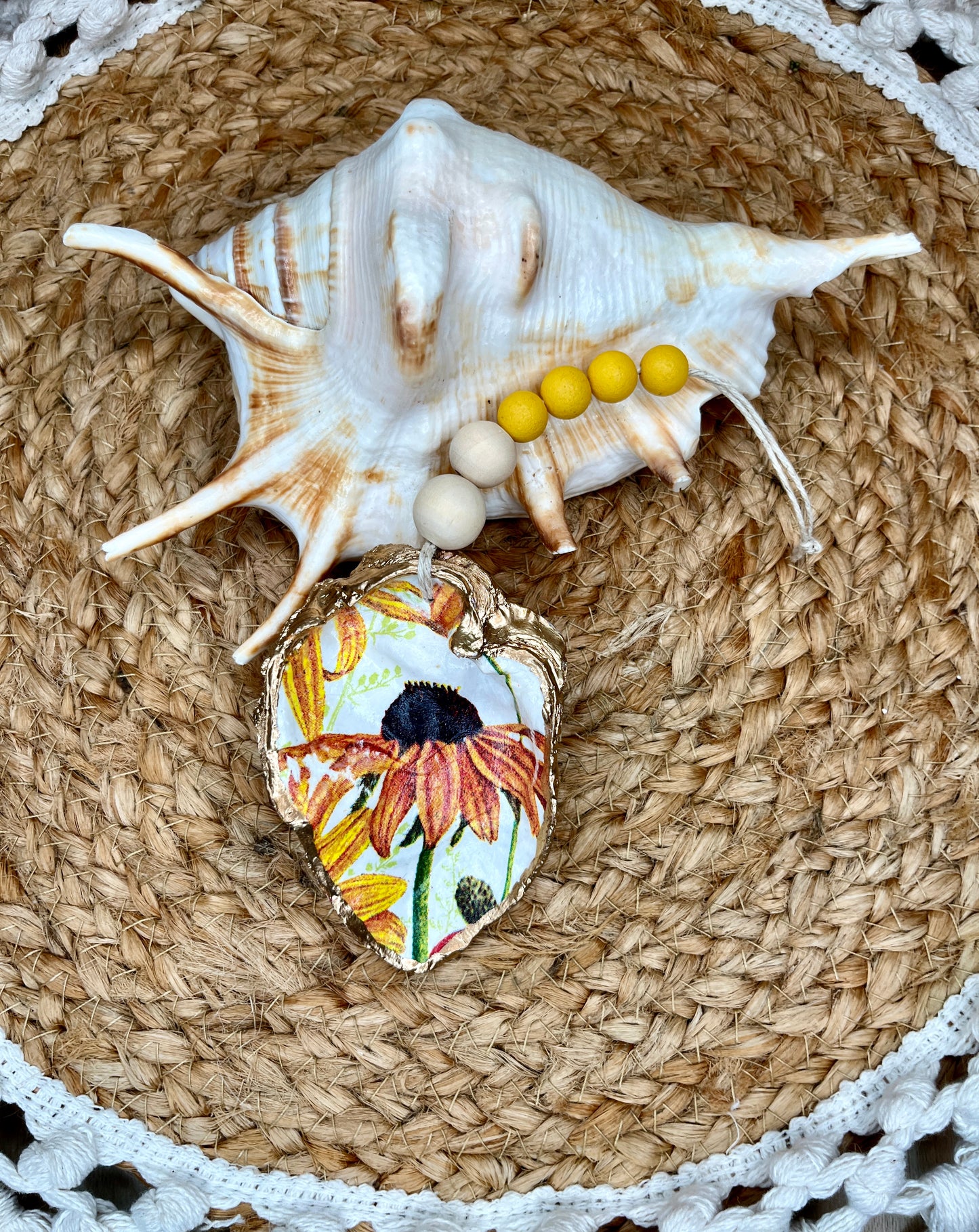 Blackeyed Susan Flower Oyster Shell Charm