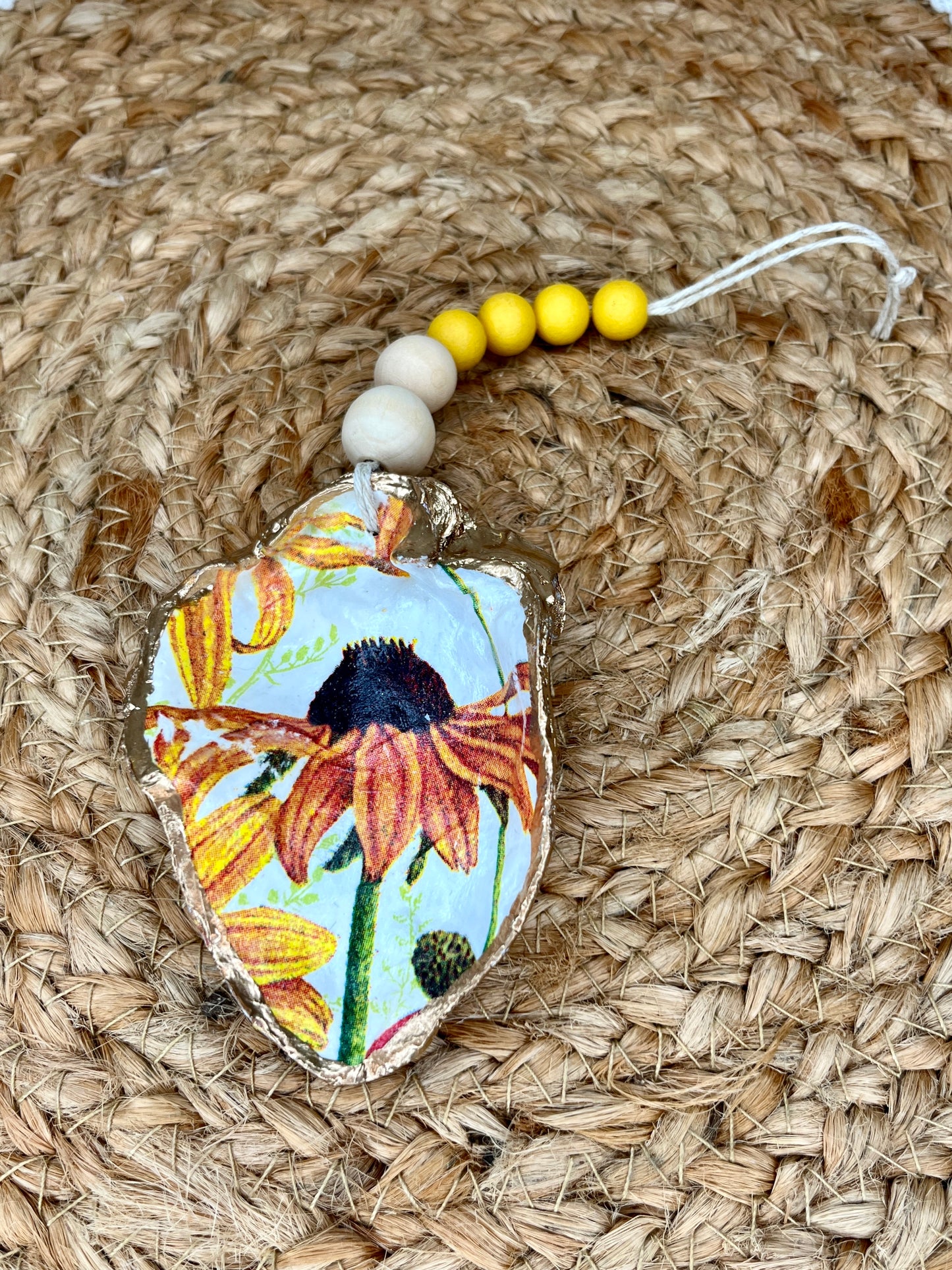 Blackeyed Susan Flower Oyster Shell Charm