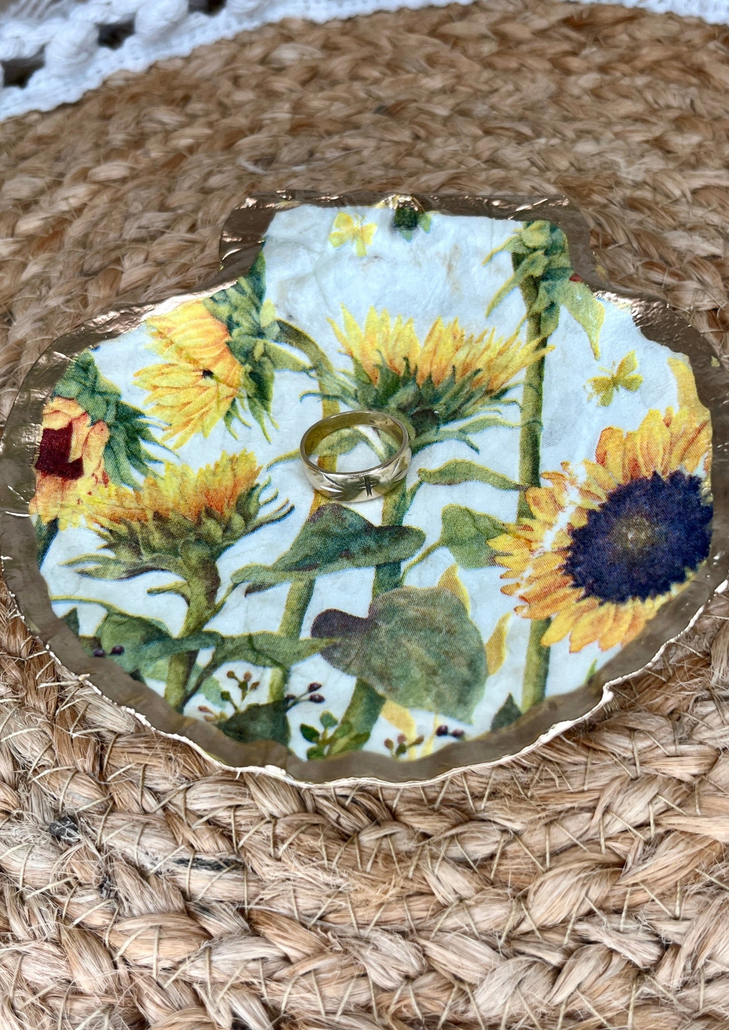 Sunflower Field Scallop Sea Shell Ring/Trinket Dish