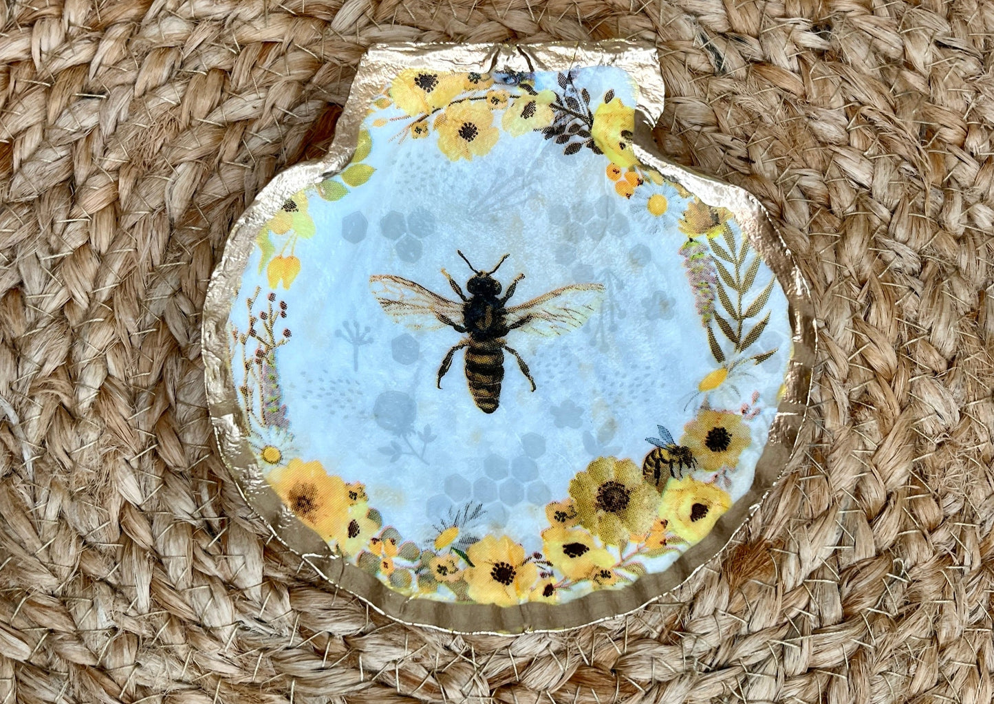 Honey Bee Scallop Sea Shell Ring/Trinket Dish