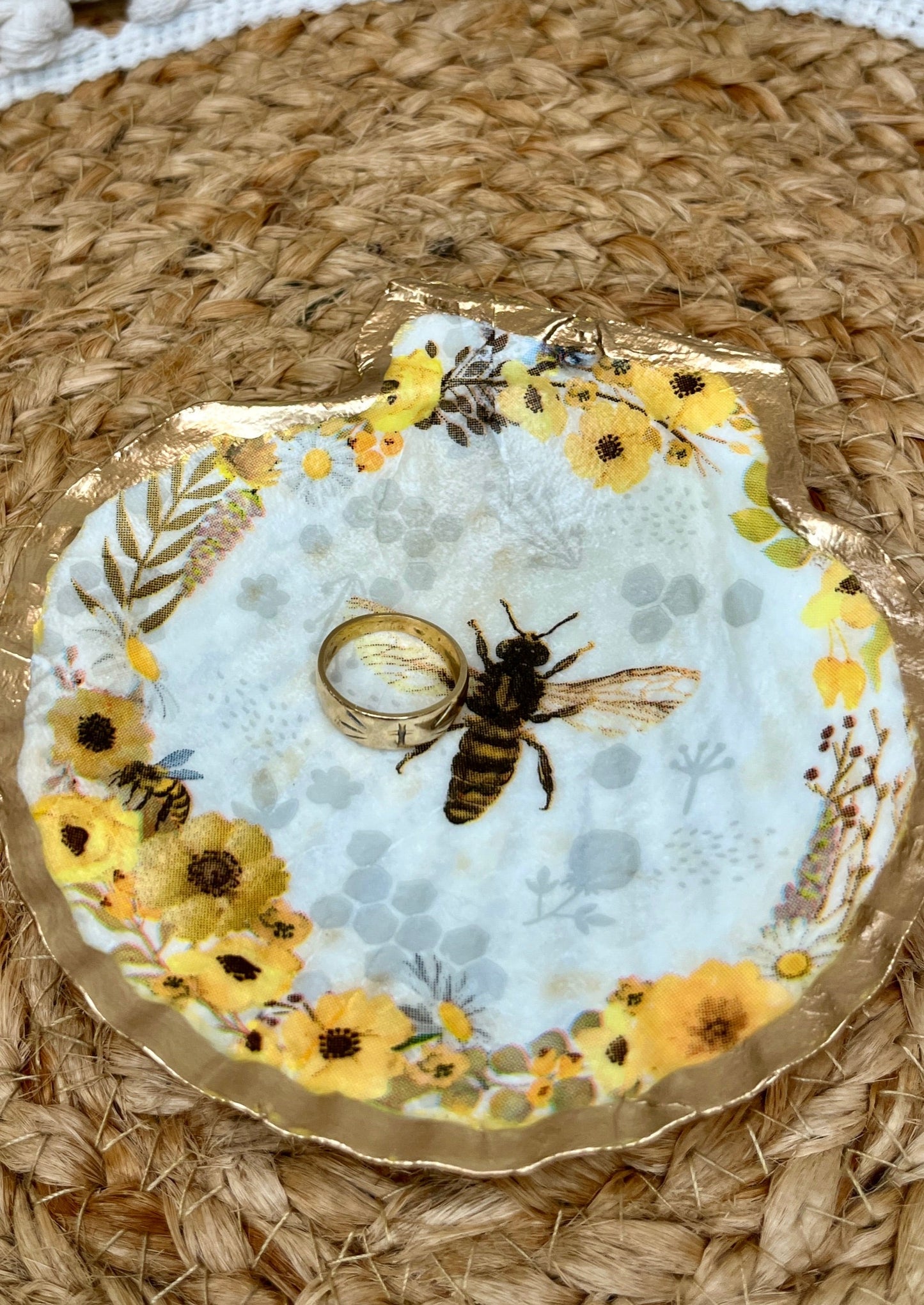 Honey Bee Scallop Sea Shell Ring/Trinket Dish