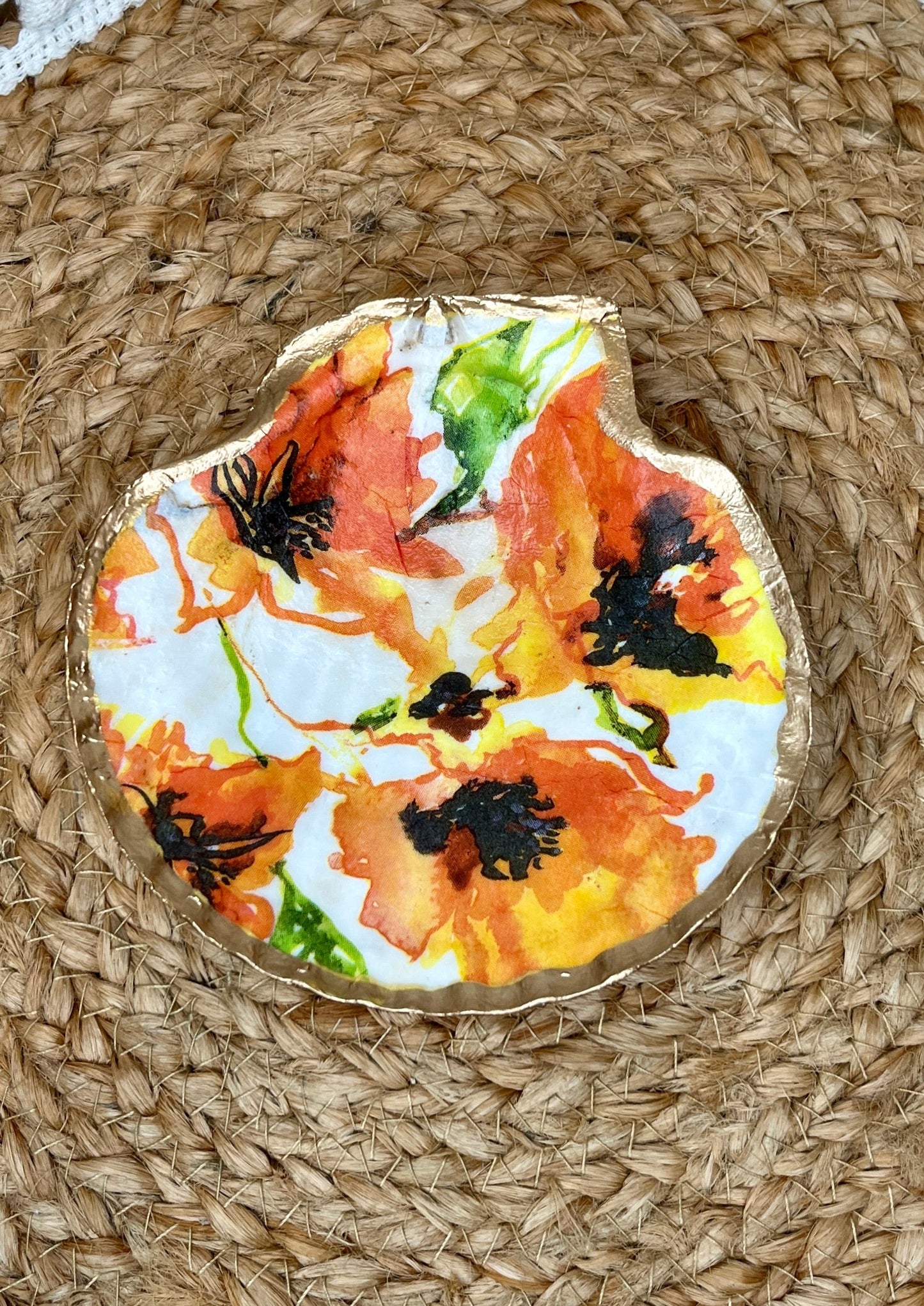 Orange Flower Scallop Sea Shell Ring/Trinket Dish