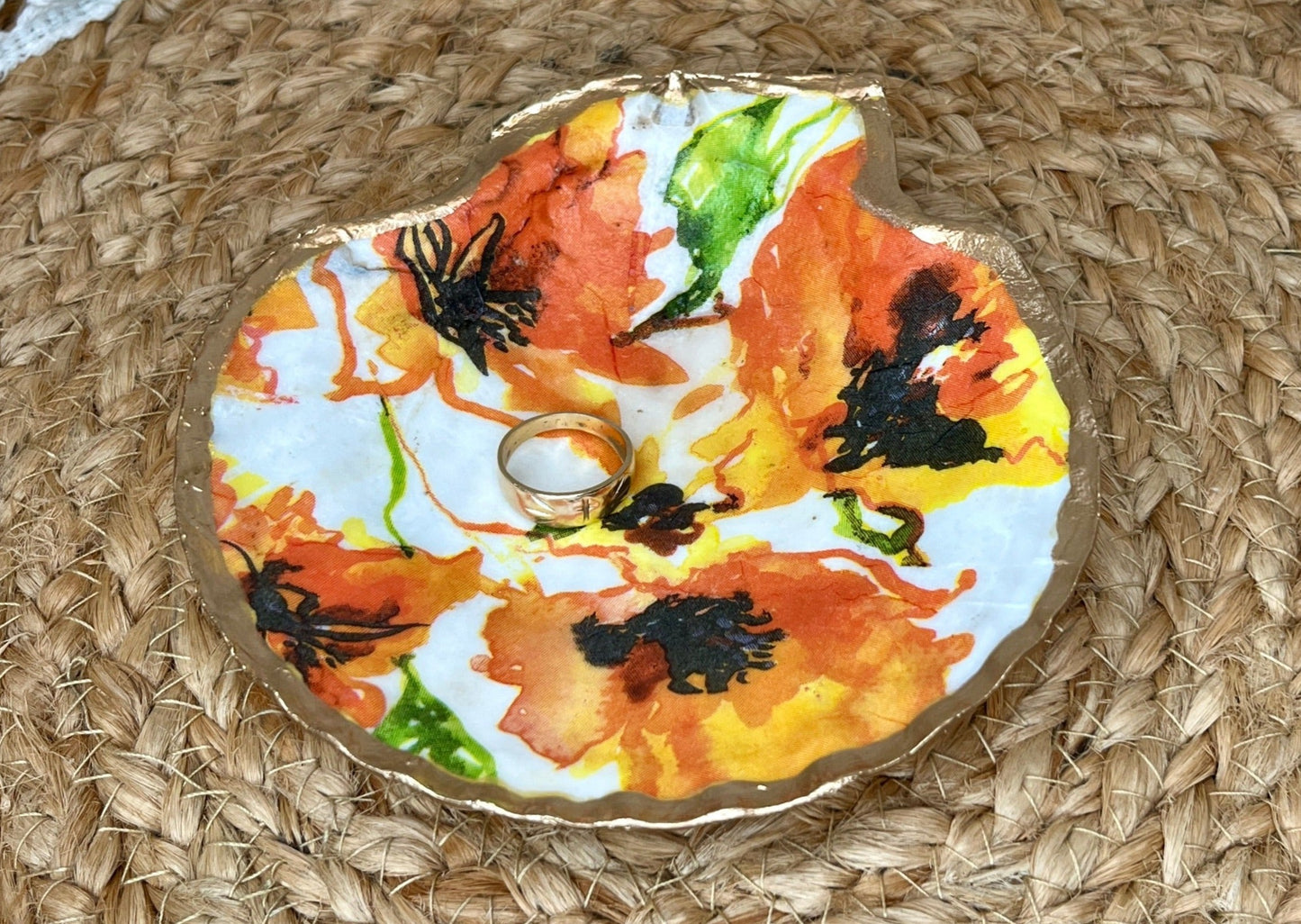 Orange Flower Scallop Sea Shell Ring/Trinket Dish