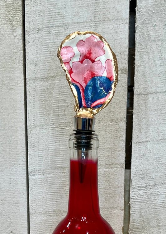 Pink Flower Oyster Shell Wine Stopper