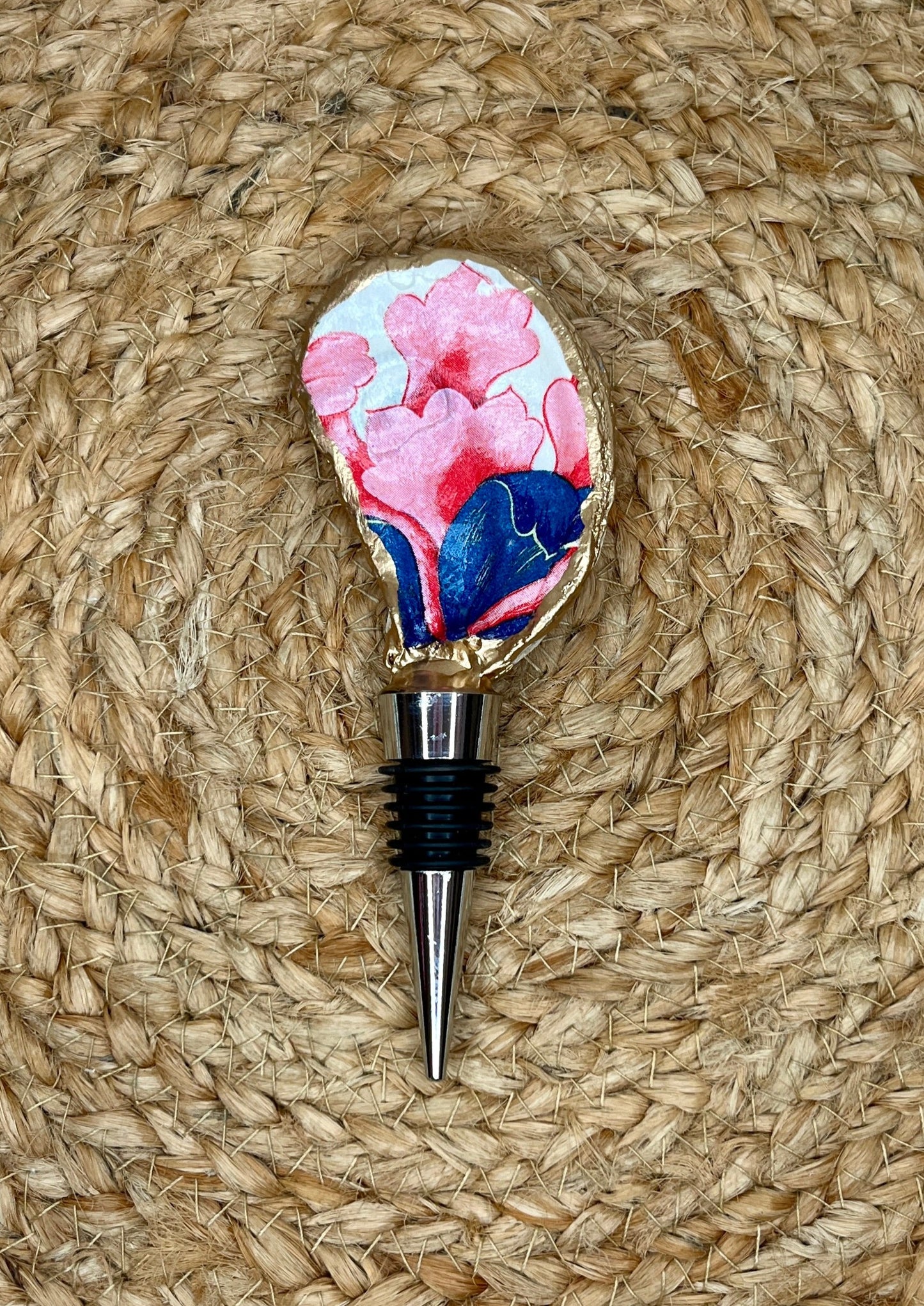 Pink Flower Oyster Shell Wine Stopper