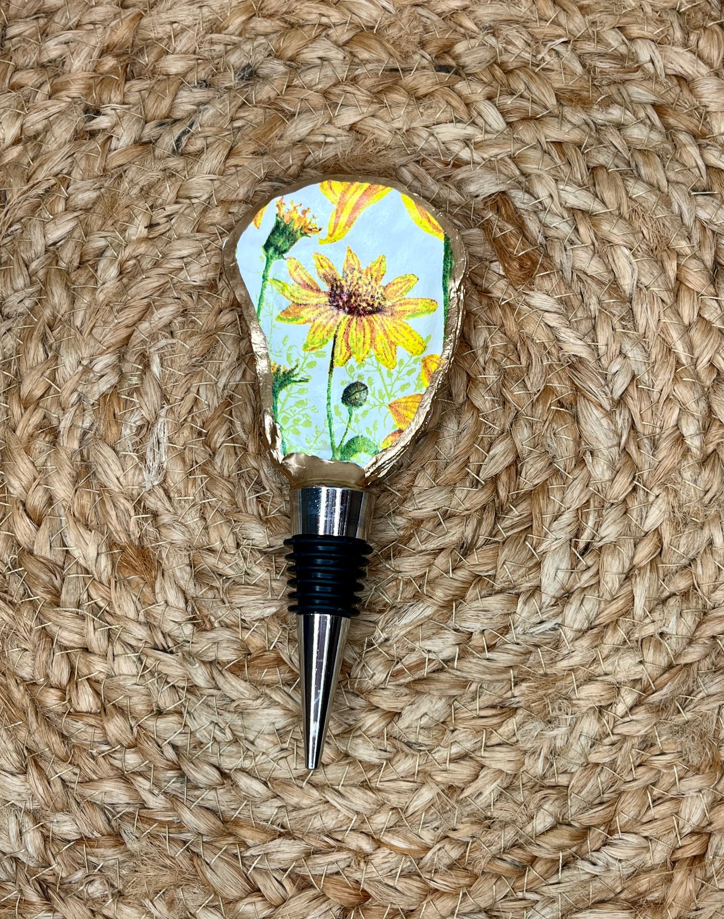 Yellow Flower Oyster Shell Wine Stopper