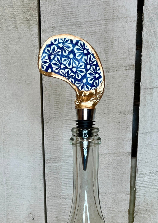 Blue and White Oyster Shell Wine Stopper