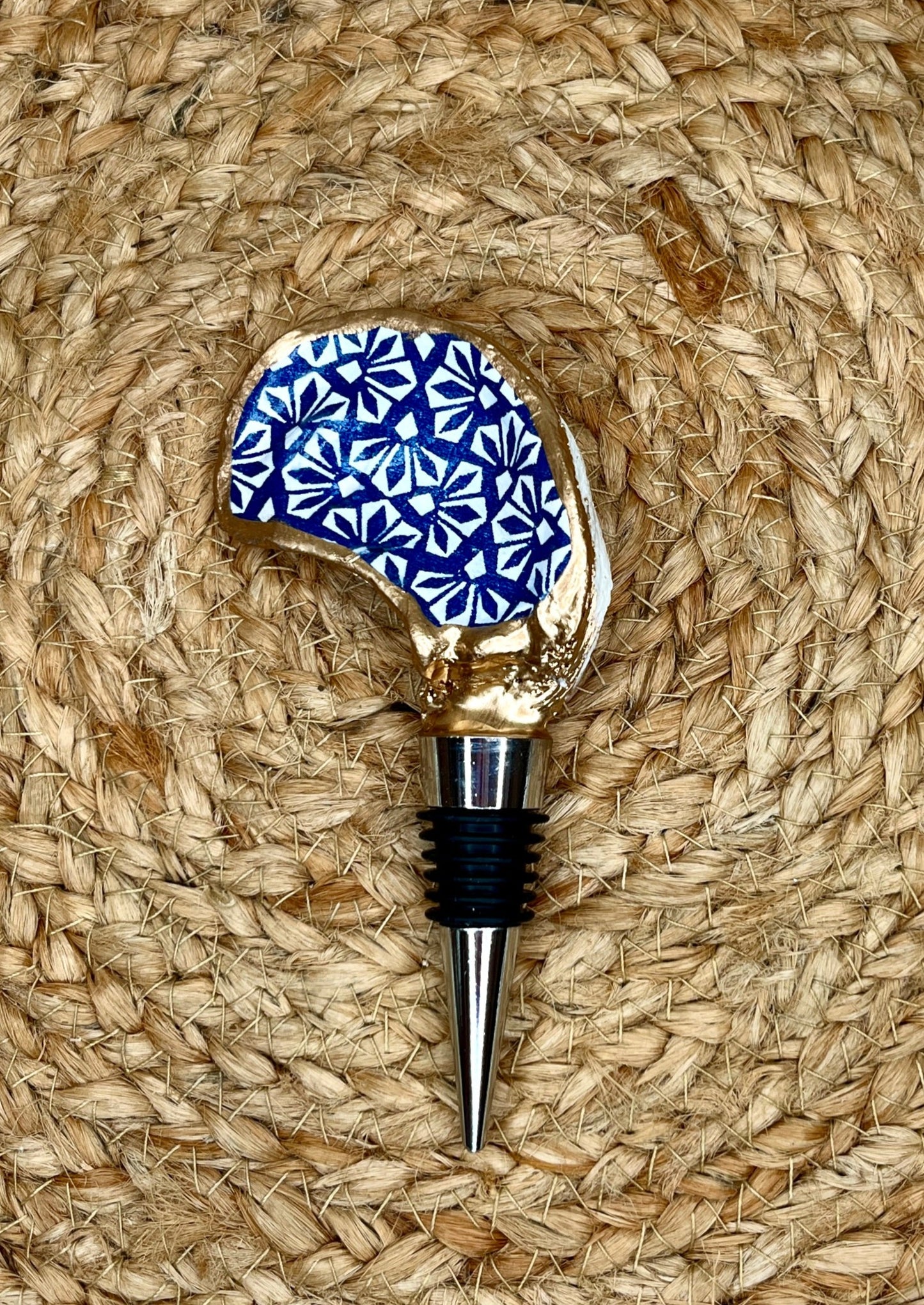 Blue and White Oyster Shell Wine Stopper