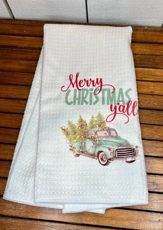 Merry Christmas Yall Tea Towel