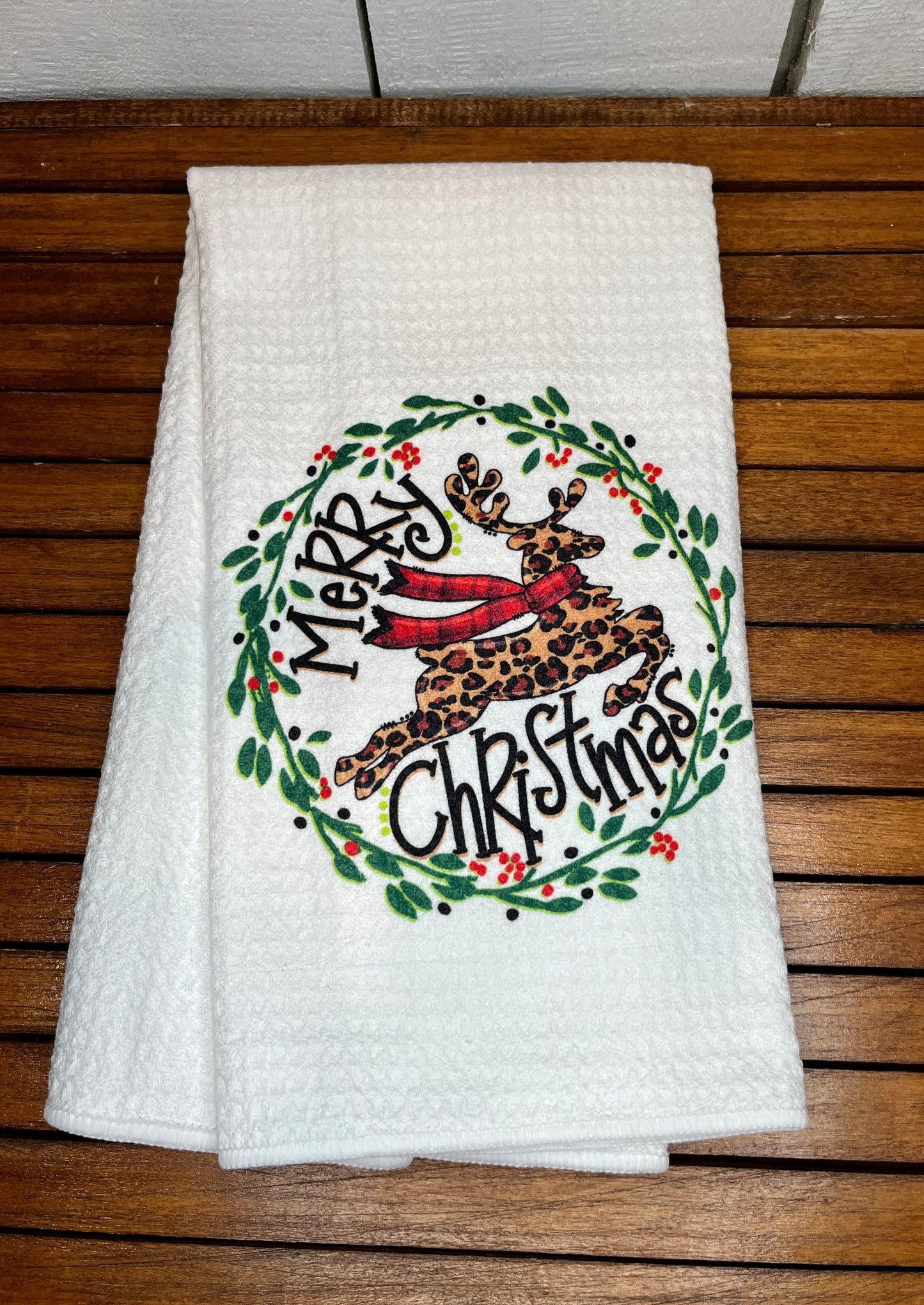 Merry Christmas Reindeer Tea Towel