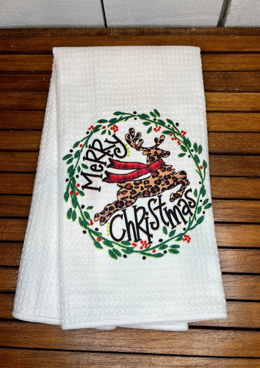 Merry Christmas Reindeer Tea Towel