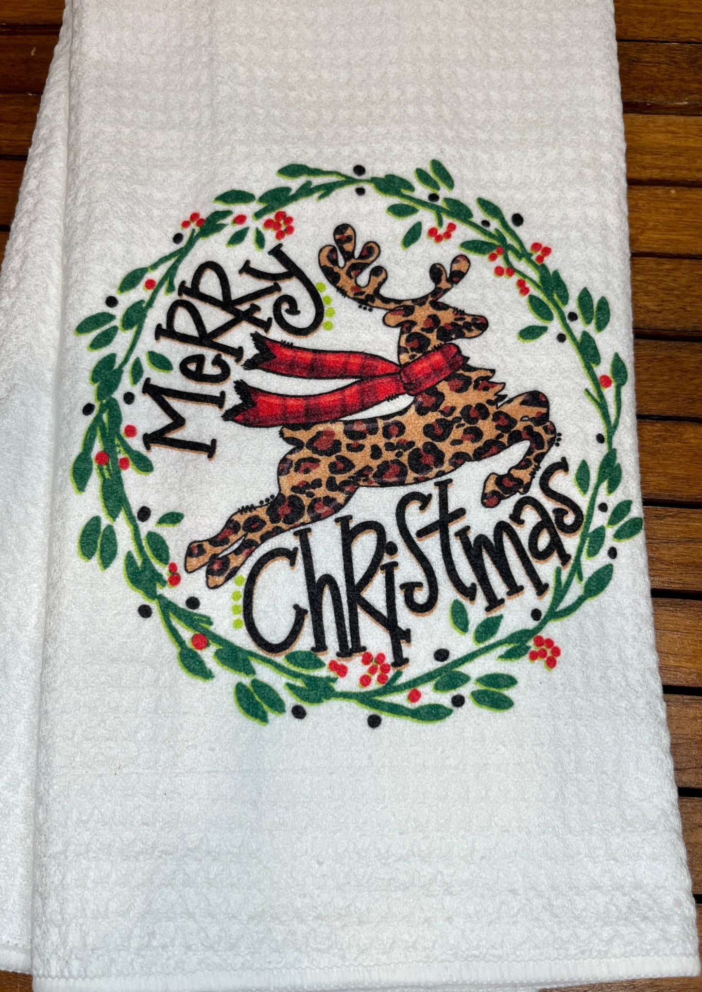 Merry Christmas Reindeer Tea Towel