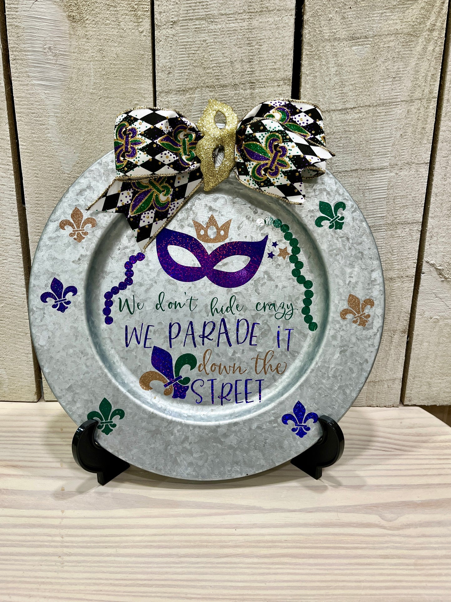 Silver Mardi Gras Themed Charger Plate