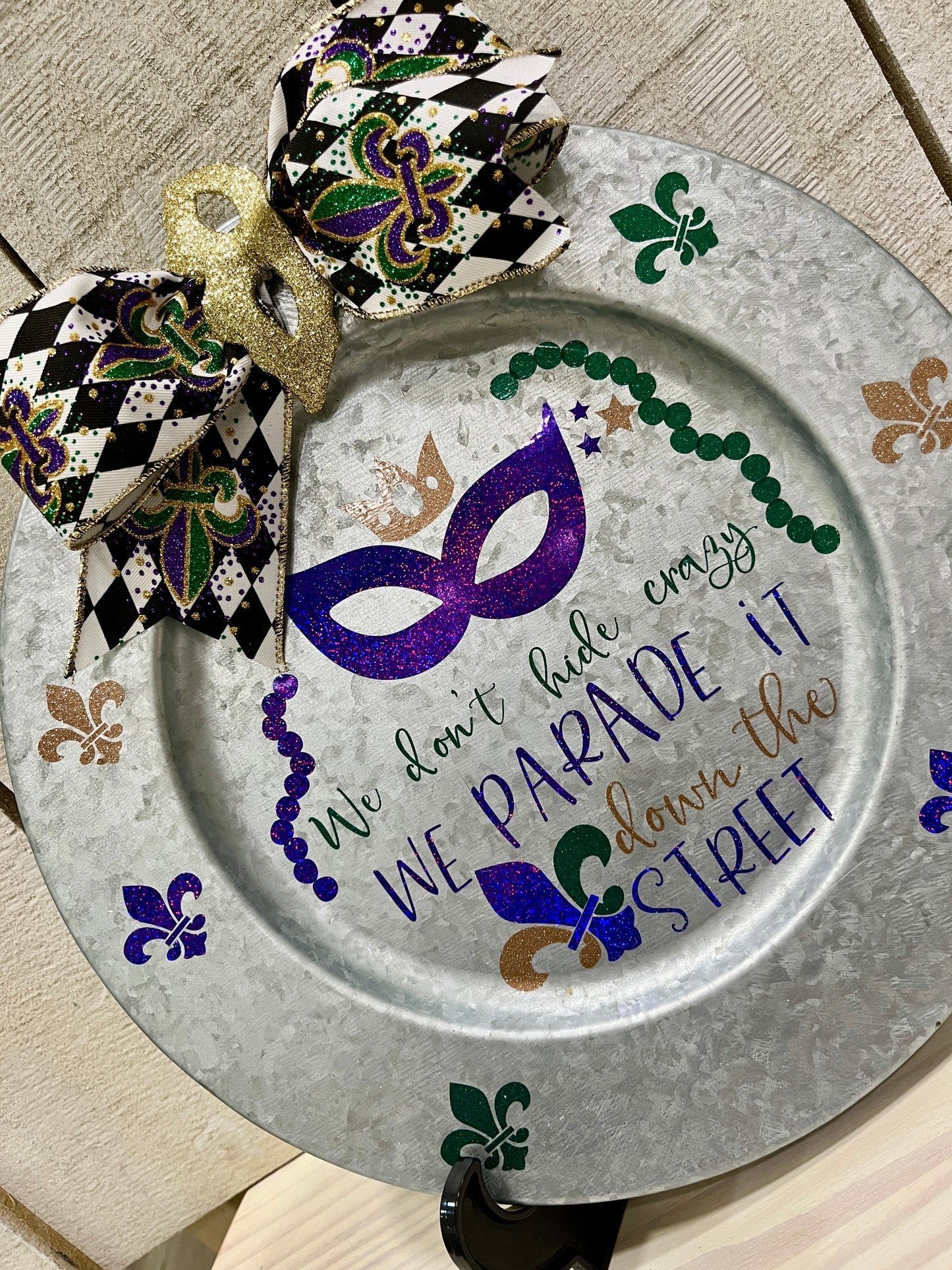 Silver Mardi Gras Themed Charger Plate