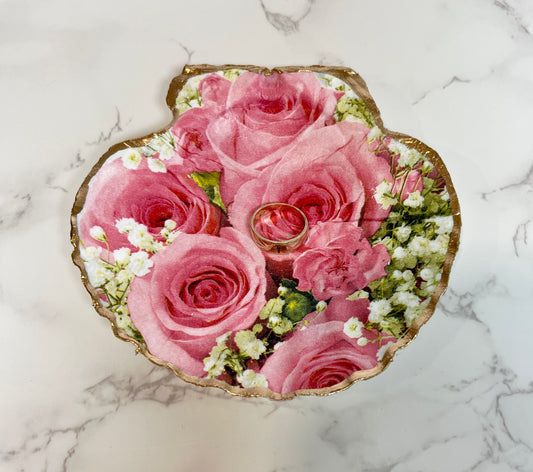 Pink Rose, Scallop Sea Shell Ring/Trinket Dish